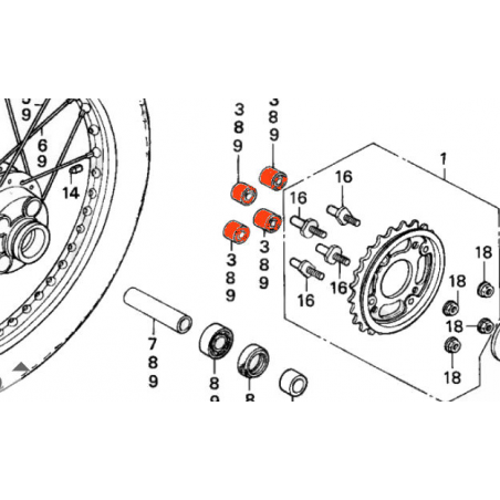 Service Moto Pieces|Transmission - Silent Bloc de couronne - (x1) - CM125C - NS125|Roue - Arriere|11,40 €