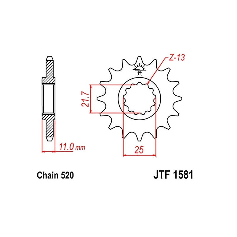 Service Moto Pieces|Transmission - Pignon - 520 - JTF-1581 - 15 dents|Chaine 520|19,60 €