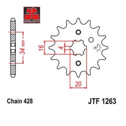 Transmission - pignon sortie boite - JTF1263 - chaine 428 - 13 dents 