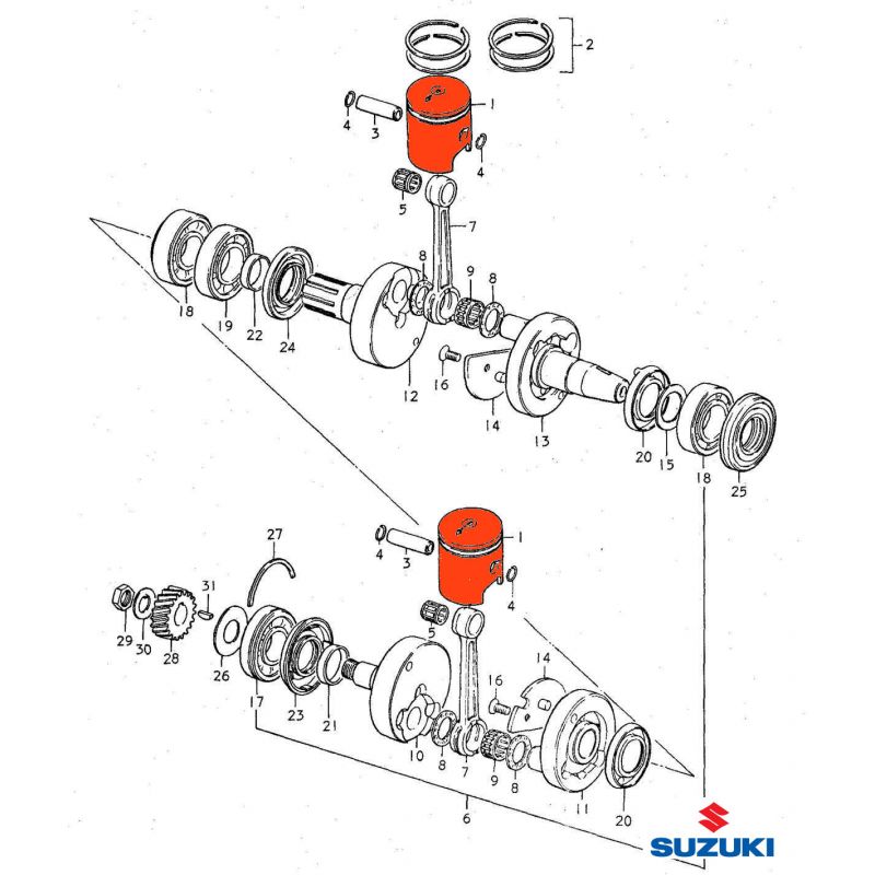 Service Moto Pieces|Moteur - Piston - (+0.50) - GT185 (x1) - ø 49.50 mm - 12110-35623-050|Piston - Segment|88,10 €