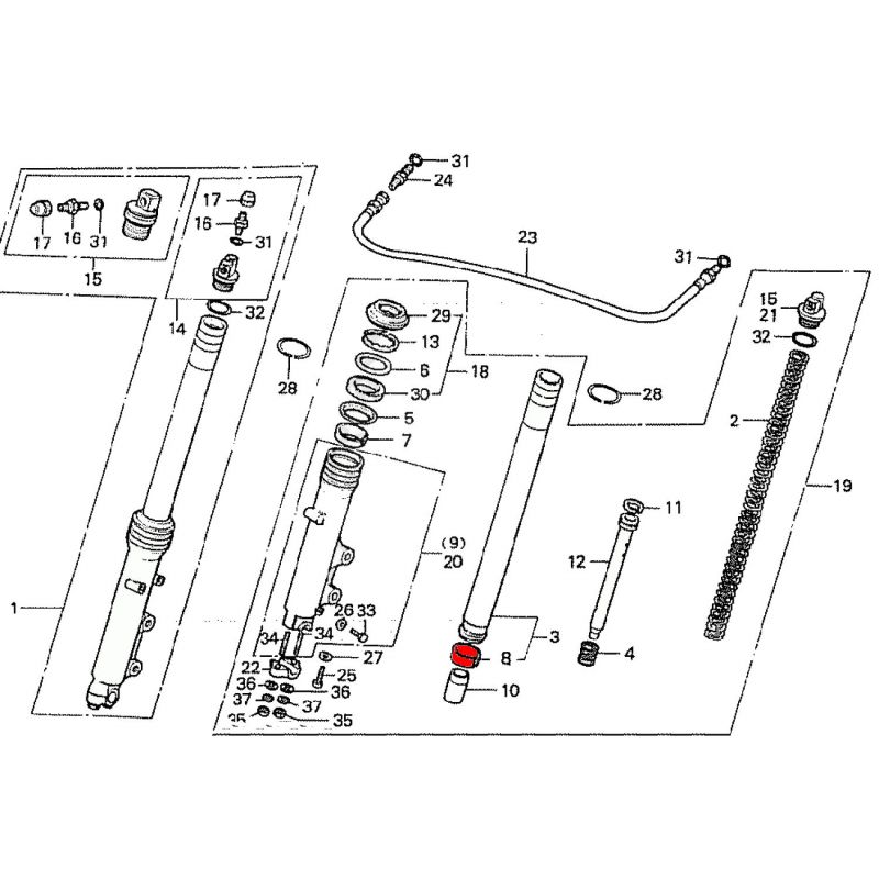 Service Moto Pieces|Fourche - Bague inferieure de glissement (x1)|Fourreaux + kit + joint|19,20 €