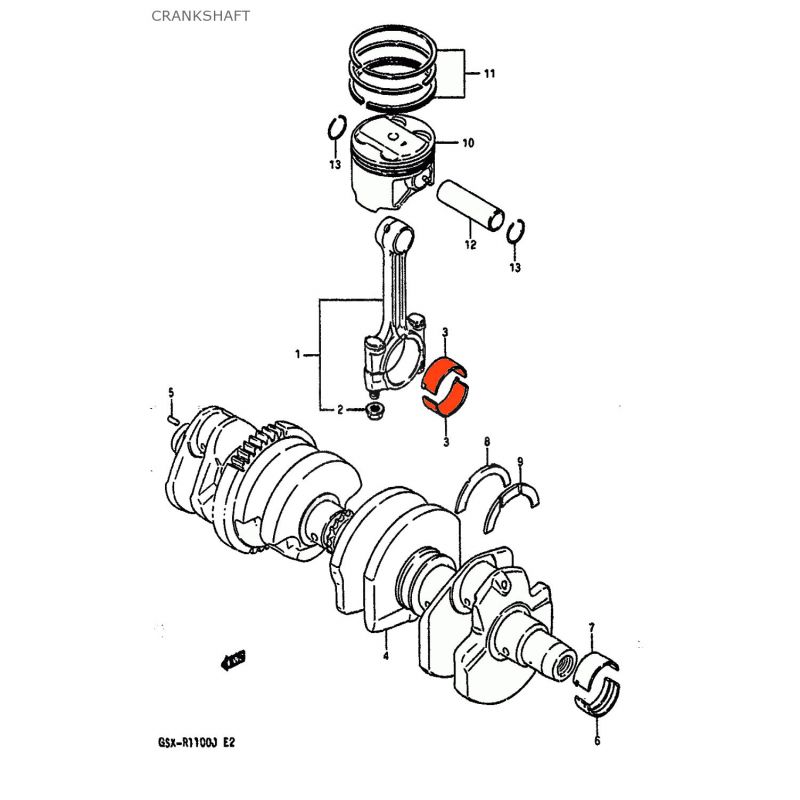 Service Moto Pieces|Moteur - Bielle - 1/2 coussinet - "A" - (x1) - 121644-8B000-A0|1989 - GSX-R1100|19,00 €