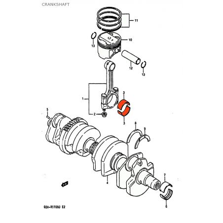 Service Moto Pieces|Moteur - Bielle - 1/2 coussinet - "A" - (x1) - 121644-8B000-A0|1989 - GSX-R1100|19,00 €