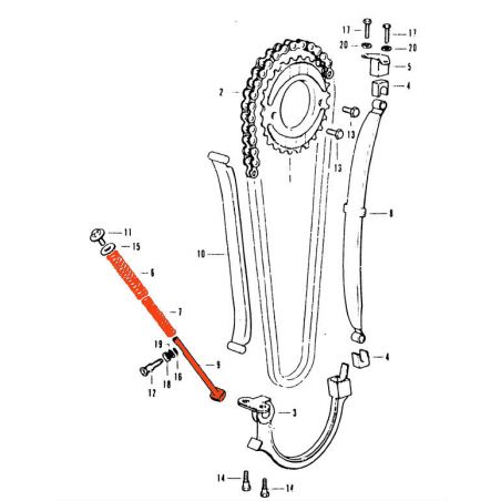 Service Moto Pieces|Distribution - Poussoir + ressort de tendeur de chaine - CB350F, CB250K, CB360, , CJ250, CJ360|1972 - CB 350 F|46,00 €