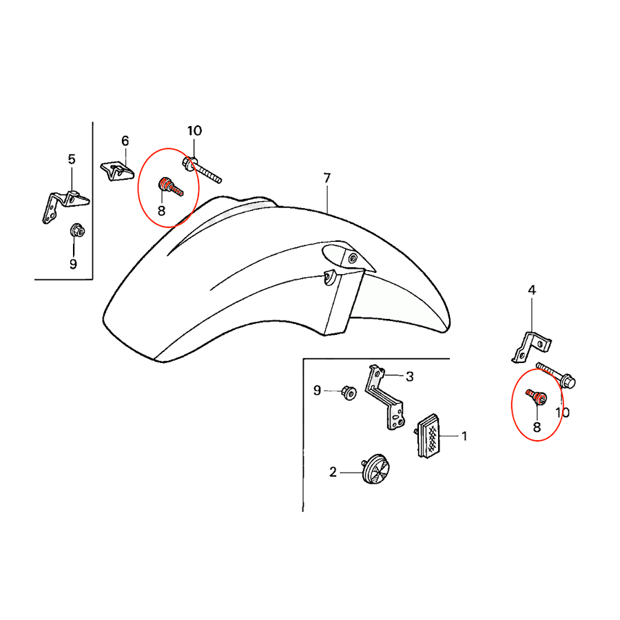 Garde boue - vis de fixation (x1) - M6 x11 90106-KY2-701