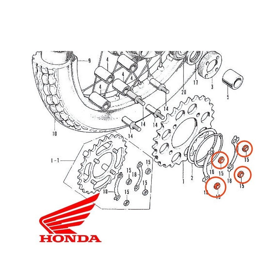 Couronne - Ecrou de Fixation - (x1) - M10 x1.25 - Ecrou Honda 94031...