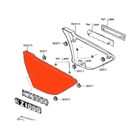 Cache lateral - GAUCHE - logo - Kawasaki - 36001-1109F2 - Z1000 J 8...