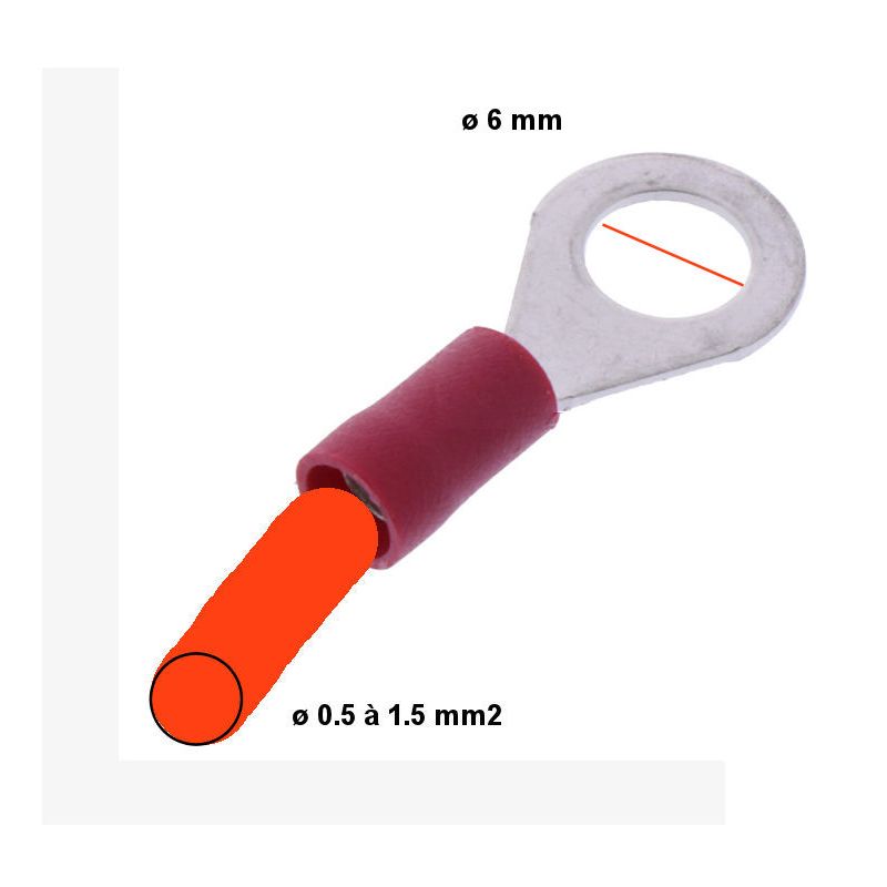 Cosse à sertir cylindrique 4mm rouge mâle pour câble de 1.5mm2