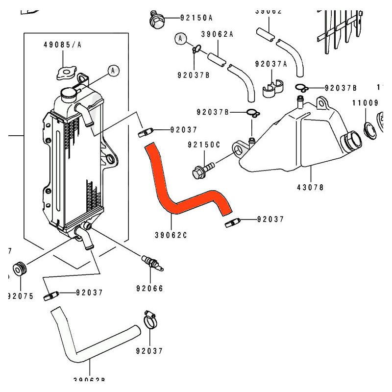 Service Moto Pieces|Radiateur - Durite Eau - 39062-1374|1990 - KDX125 A|39,90 €