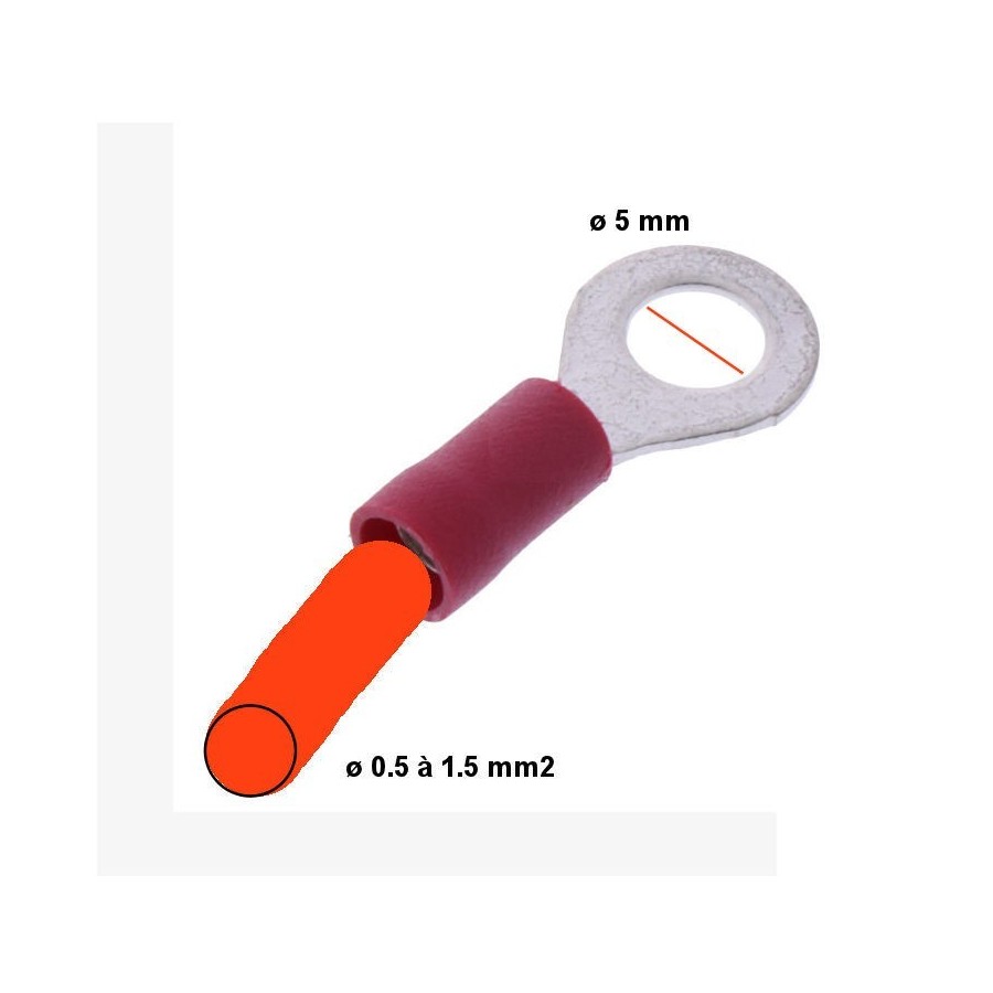 Cosse - Ronde a sertir - ø 5mm - (x10) - pour fil de 05 à 1.5 mm2  ...