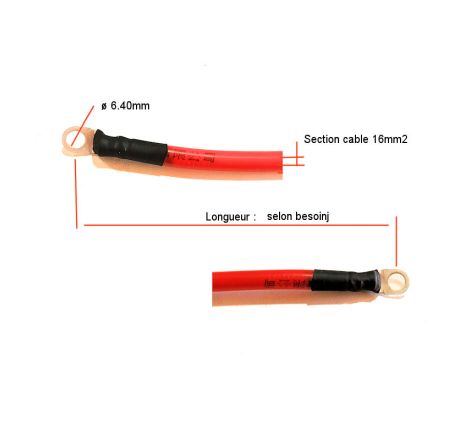 Batterie - Cable Rouge +12v - borne (+) - 16 mm2 - longueur sur mesure 