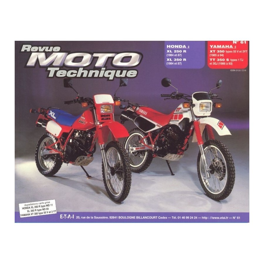 RTM - N° 061.2 - XL250/XL350 - XT350 - Revue Technique moto - Versi...