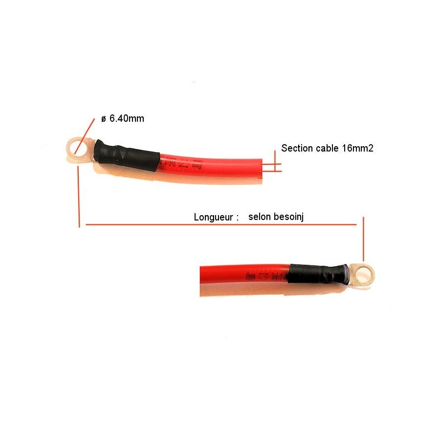 Batterie - Cable Rouge +12v - borne (+) - 16 mm2 - longueur sur dem...