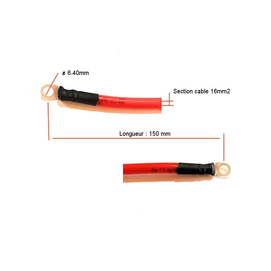 Batterie - Cable Rouge +12v - borne (+) - 16mm2 - long 150mm 99607-...