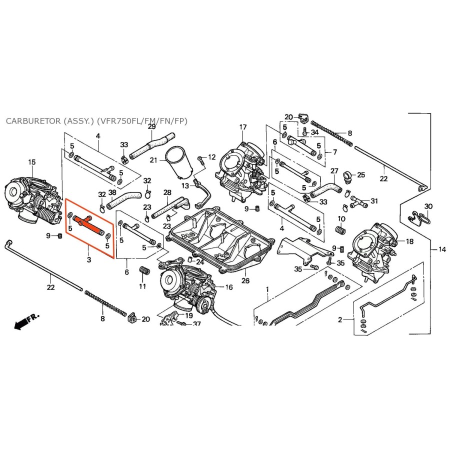 Carburateur - Raccord de liaison en T - VFR750 (rc30, rc36) 16026-M...