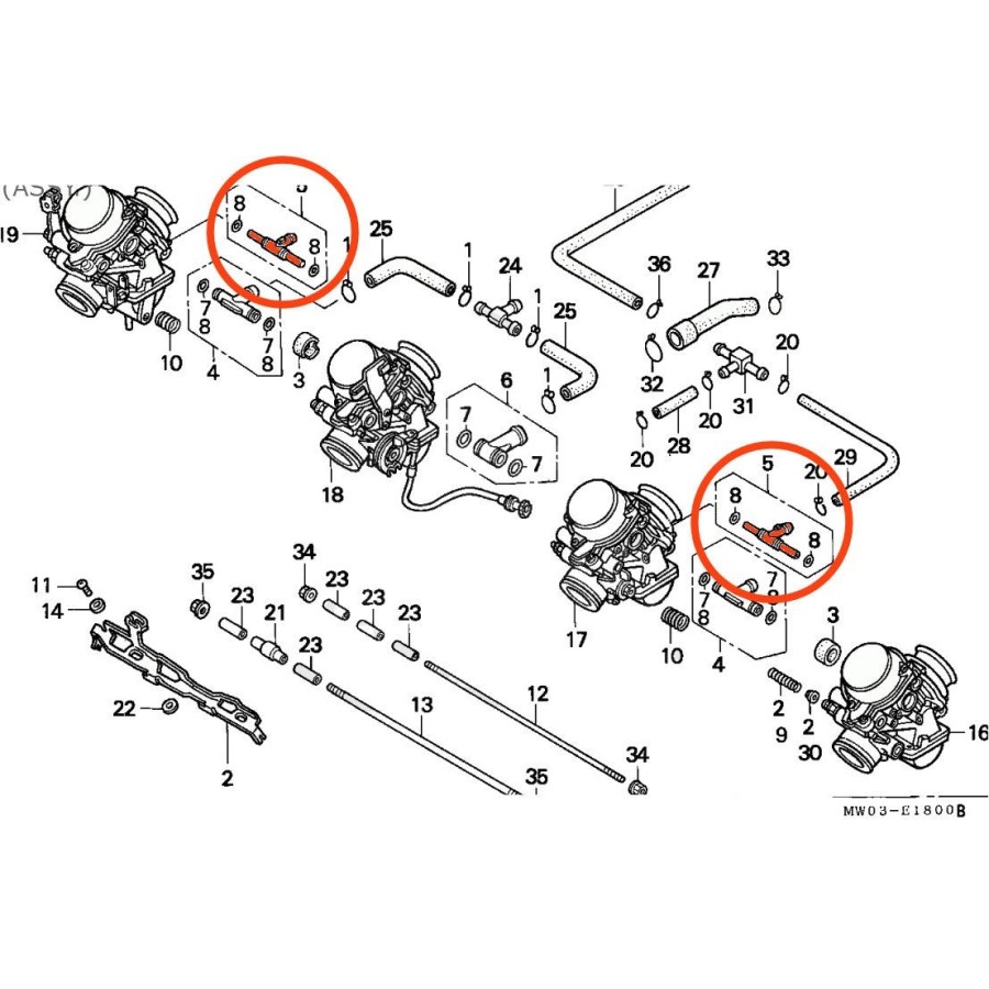 Carburateur - Raccord, Té de liaison - CBR600, CBR900, CBR1000F, CB...