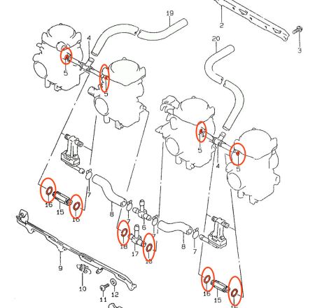 Carburateur - joint de liaison (x10) - GSF600 (95-99) - GSX750 (98-00)