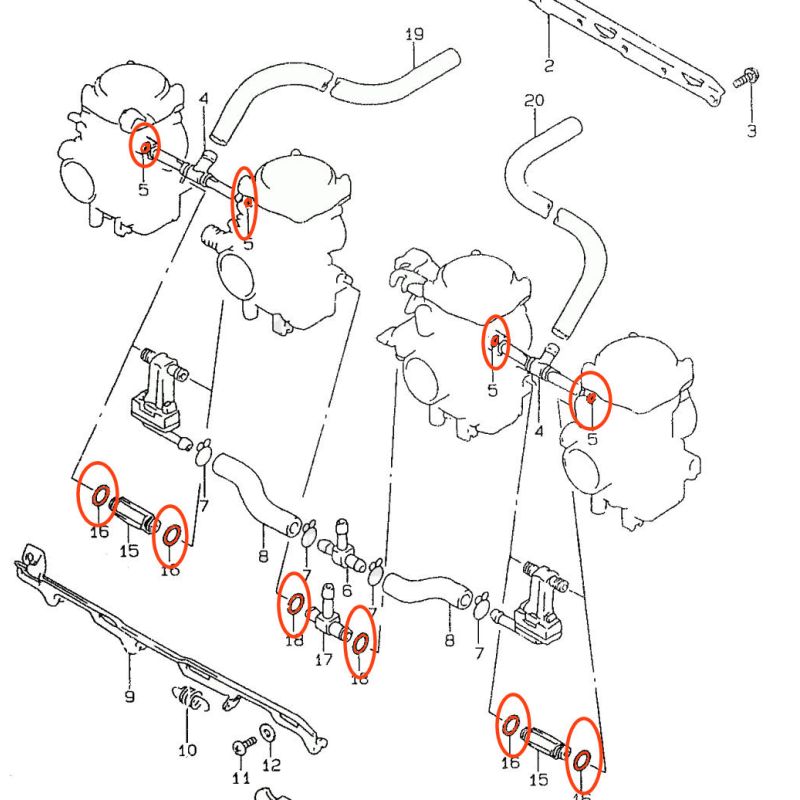 Service Moto Pieces|Carburateur - joint de liaison (x10) - GSF600 (95-99) - GSX750 (98-00)|Kit Suzuki|37,90 €