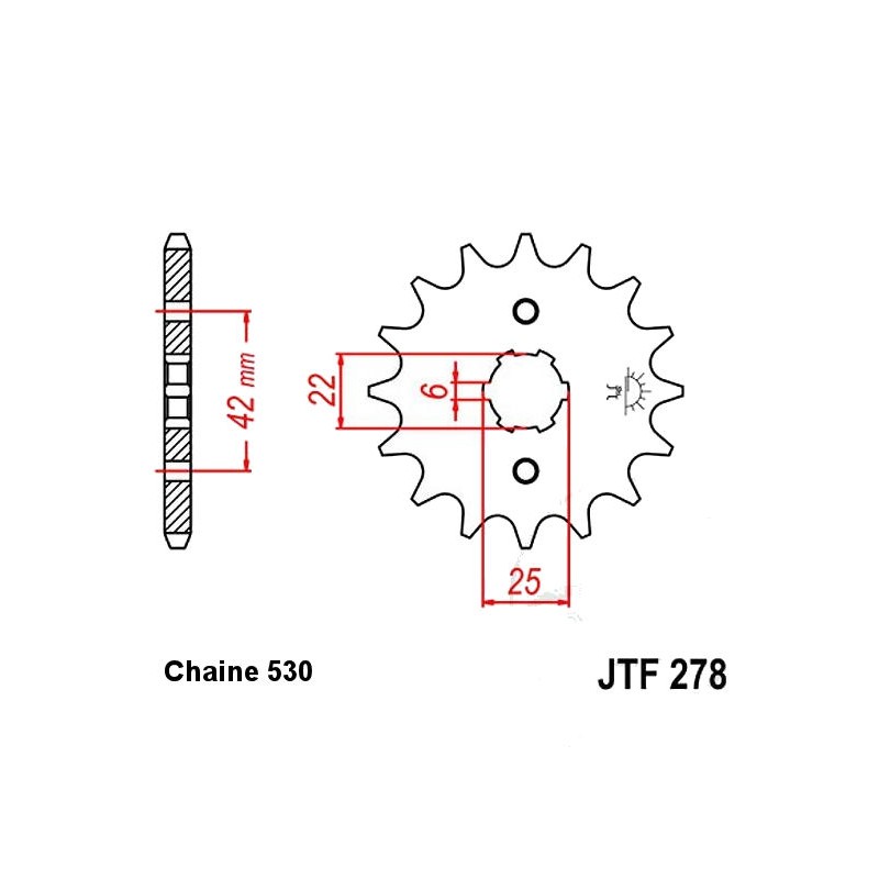 Service Moto Pieces|Transmission - Pignon sortie boite - 16 dents - JTF 278 - Chaine 530|Chaine 530|17,90 €