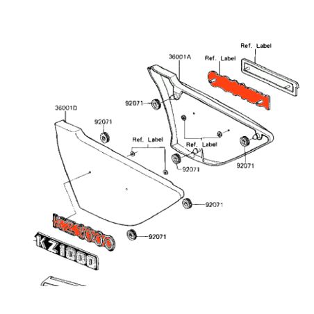 Service Moto Pieces|Cache lateral - Embleme (x1) - logo - Kawasaki - Z1000 A1/A2 - 56018-262|1977 - KZ1000 A|22,20 €