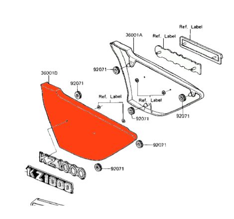 Cache lateral - GAUCHE - logo - Kawasaki - 36001-1109F2 - Z1000 J