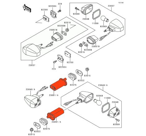 Service Moto Pieces|Clignotant - Support Arriere (x1) - 23051-1164 - ZXR400, GPZ500, ZXR750, KL650, ZX9R, ....|Clignotant|10,50 €