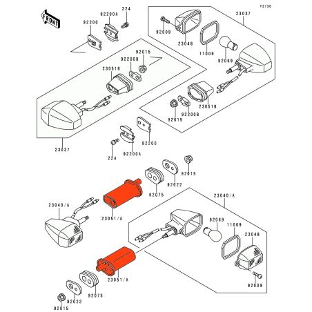 Service Moto Pieces|Clignotant - Support Arriere (x1) - 23051-1164 - ZXR400, GPZ500, ZXR750, KL650, ZX9R, ....|Clignotant|10,50 €