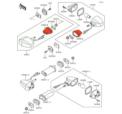 Service Moto Pieces|Clignotant - Support Avant (x1) - 23051-1207 - ZXR400, GPZ500, ZXR750, KL650, ZX9R, ....|Clignotant|13,90 €