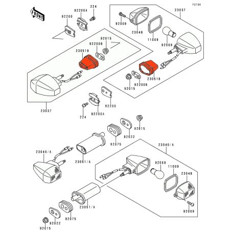 Service Moto Pieces|Clignotant - Support Avant (x1) - 23051-1207 - ZXR400, GPZ500, ZXR750, KL650, ZX9R, ....|Clignotant|13,90 €