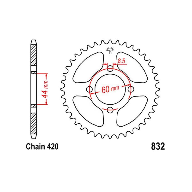 Service Moto Pieces|Transmission - Couronne - JTR 832 - 38 dents|Chaine 420|19,90 €