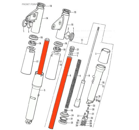 Service Moto Pieces|Fourche - Tube (x2) - 51410-317-700 - ø 33mm - CB250K, CB350K, CB350 Four|Tube de fourche|222,30 €