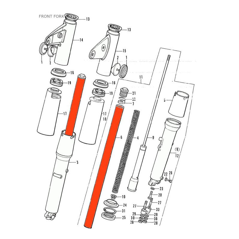 Service Moto Pieces|Fourche - Tube (x2) - 51410-317-700 - ø 33mm - CB250K, CB350K, CB350 Four|Tube de fourche|222,30 €