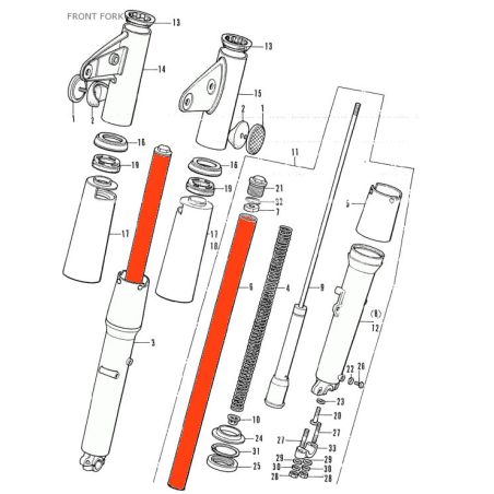 Service Moto Pieces|Fourche - Tube (x2) - 51410-317-700 - ø 33mm - CB250K, CB350K, CB350 Four|Tube de fourche|222,30 €