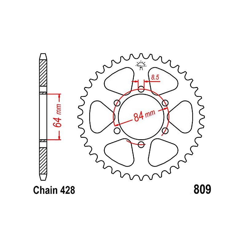 Service Moto Pieces|Transmission - Couronne - JTR-809 - 44 dents|Chaine 428|18,90 €