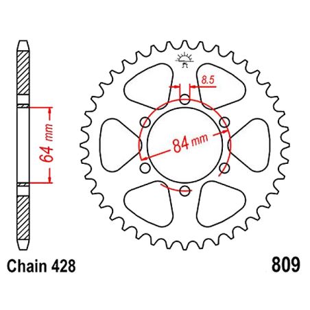 Service Moto Pieces|Transmission - Couronne - JTR-809 - 44 dents|Chaine 428|18,90 €