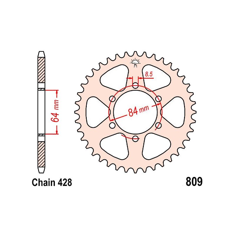 Service Moto Pieces|Transmission - Couronne - JTR-809 - 60 dents - |Chaine 428|24,90 €