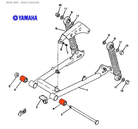 Service Moto Pieces|Bras oscillant - Silent-bloc, DT 50, 80, GT80 .... - 102-22123-00|Amortisseur|22,00 €