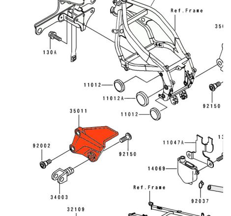 Service Moto Pieces|Repose Pied - Platine arriere Droite - 35011-1477 - ZZR500, ZZR600, ZXR750, ...|Cale Pied - Selecteur|99,00 €