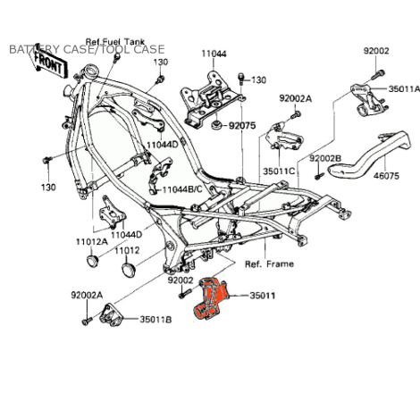 Service Moto Pieces|Repose Pied - Platine arriere Gauche - 35011-1242 - GPZ500, GPZ600|Cale Pied - Selecteur|69,00 €