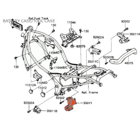 Service Moto Pieces|Repose Pied - Platine arriere Gauche - 35011-1242 - GPZ500, GPZ600|Cale Pied - Selecteur|69,00 €