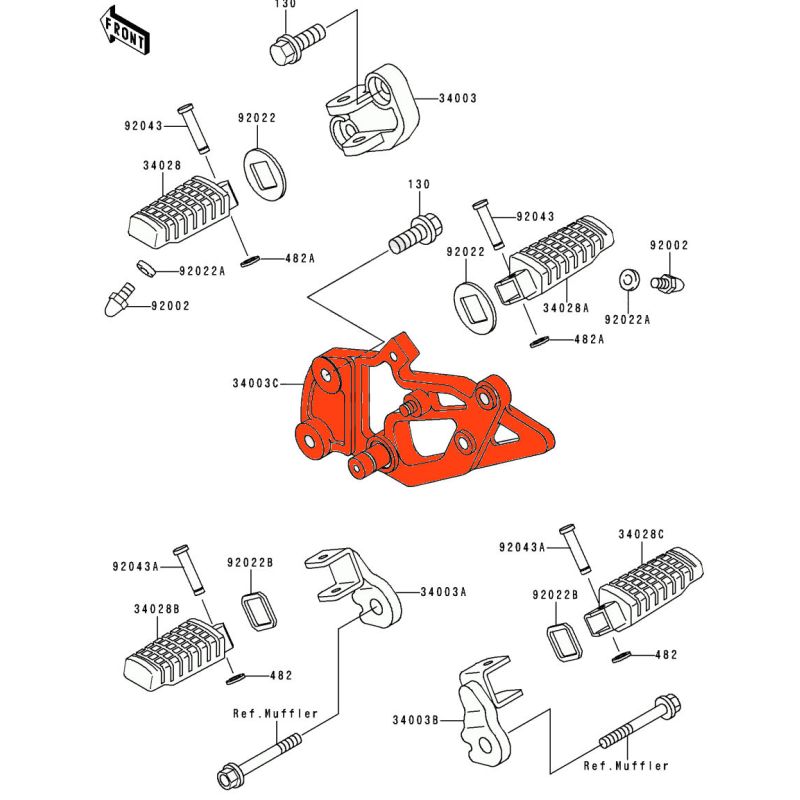 Service Moto Pieces|Repose Pied - Platine arriere Gauche - 34003-1394 - GPZ 500|Cale Pied - Selecteur|69,00 €