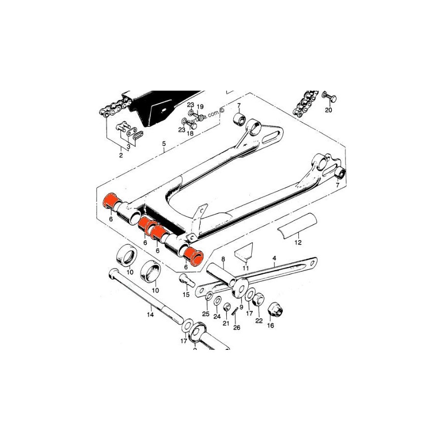 Bras oscillant - Bague (x1) - CB/CG/VT.125 - CM125/200-.... CB250N/...