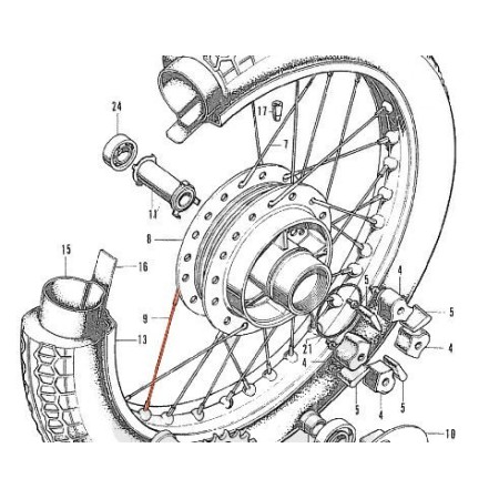 Roue arriere - 18" - rayon - Droit - (x1) - CB450-CB500..-CB550-CB7...