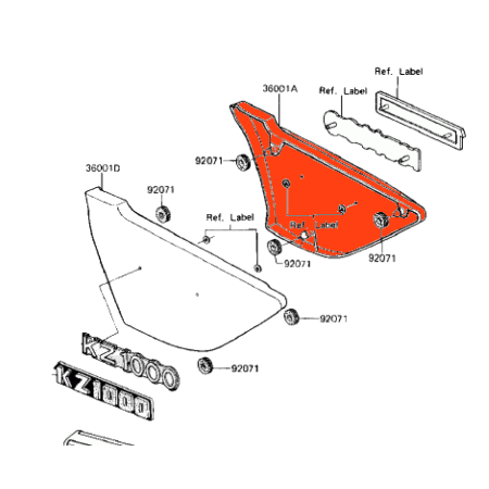 Cache lateral - DROIT - 36001-1108 - Kawasaki - Z1000 J 83600-011-108