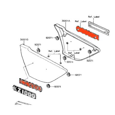 Cache lateral - Embleme (x1) - logo - Kawasaki - Z1000 A1/A2 - 5601...