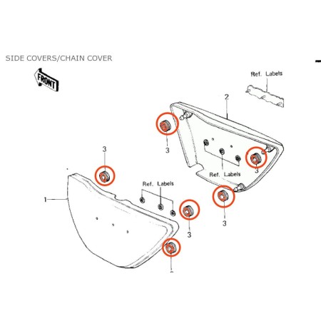 Cache latéral - Caoutchouc de fixation - (x1) - Kawasaki - 92071-05...