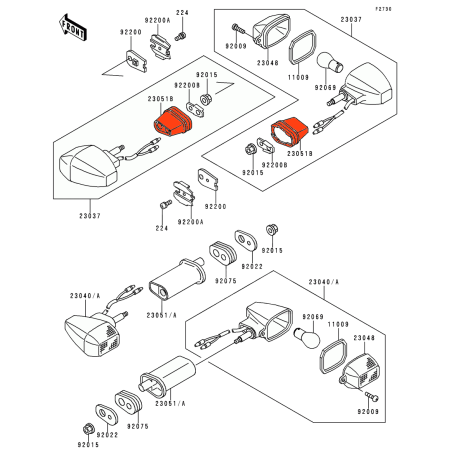 Clignotant - Support Avant (x1) - 23051-1207 - ZXR400, GPZ500, ZXR7...