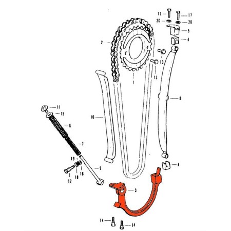 Distribution - maintien inf. de tendeur de chaine - CB350 - CB400 F...