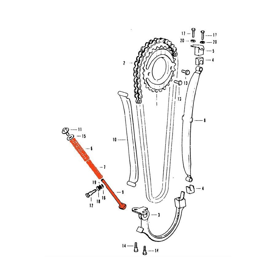 Distribution - Poussoir + ressort de tendeur de chaine - CB350F, CB...