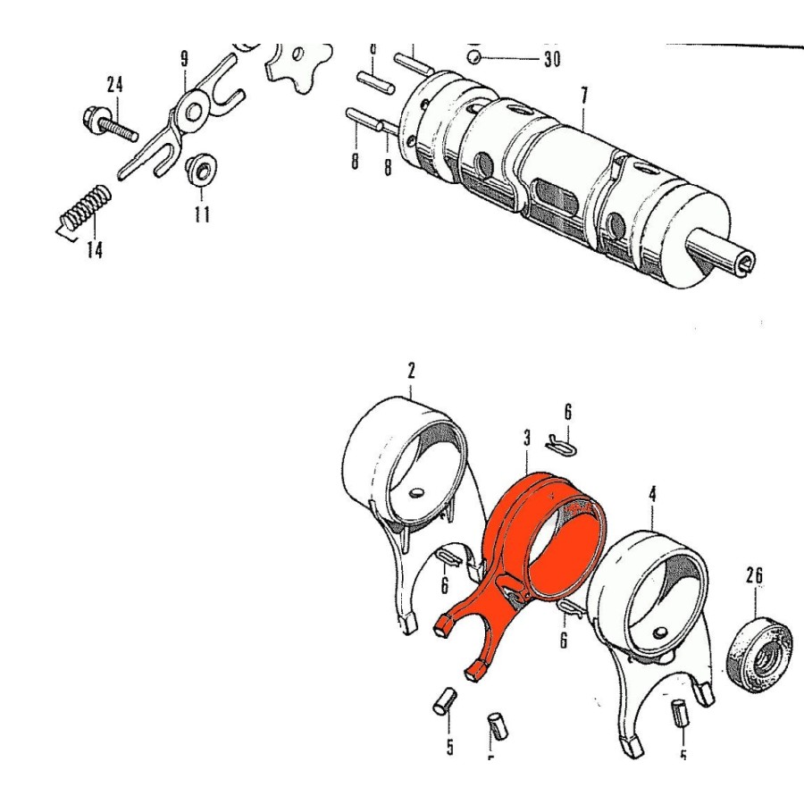 Moteur - transmission - fourchette - Mecanisme de selection 24212-2...